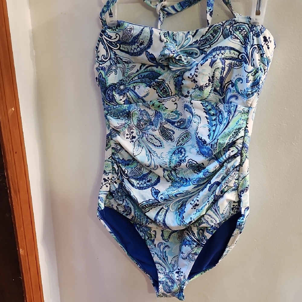 Ralph Laren Blue Paisley One-Piece Swimsuit